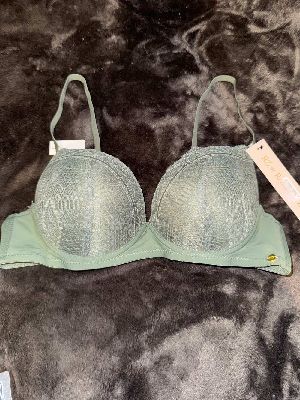 NWT RZ by Rachel Zoe 36B Lace Bra Sage Green Adjustable Straps